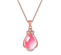 YBGCRD Pendentif en forme de trèfle plaqué or en poudre de cristal rose avec pendentif en jaspe rose