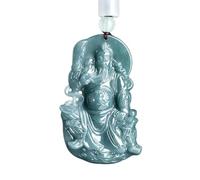 YBGCRD Pendentif en jadéite naturelle bleu eau martiale richesse dieu guan gong sculpté à la main luxe mode collier unisexe talisman porte-bonheur amulette