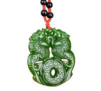 YBGCRD Pendentif Shuanglong en jade vert naturel sculpté à la main avec pendentif en forme d'épinard vert antique