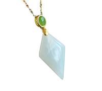 YBGCRD Superbe pendentif Turpan en jade incrusté d'argent - Design géométrique antique - Unisexe - Style simple - Fait à la main - Souvenir touristique