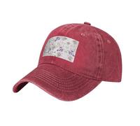 YBGHDAA Belles feuilles de vigne imprimées 55-59 cm - Casquette de baseball réglable en coton denim délavé avec fermeture en métal, Rouge, Taille unique