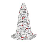 YBGHDAA Cape à capuche « I Love You Words With Hearts » pour adolescent pour cosplay, Halloween, fête, sorcière, vampire, sorcier masqué, bal masqué