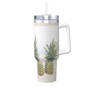 YBGHDAA Gobelet étanche en acier inoxydable avec poignée - Motif Pineapples On The Summer Beach - 1,2 l - Pour homme et femme