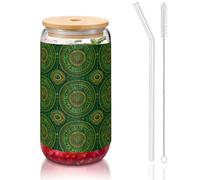 YBGHDAA Green Spot Printing Lot de 1 verre avec couvercles et paille 473 ml Idéal pour le whisky, la bière, le thé