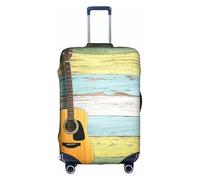 YBGHDAA Jolie housse de valise imprimée guitare avec fermeture éclair, trous de poignée, matériau élastique pour garder les bagages fermés, idéal pour les voyages, blanc, L