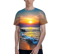 YBGHDAA Last Sun Rays of Over The Sea Waves Chemise extensible douce à porter au quotidien, T-shirt imprimé décontracté confortable col rond manches courtes, Noir , 3XL