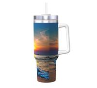 YBGHDAA Last Sun Rays of Over The Sea Waves Printing - Tasse avec poignée en acier inoxydable étanche pour homme et femme - 1200 ml