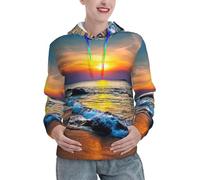 YBGHDAA Last Sun Rays Of Over The Sea Waves Sweat à capuche d'hiver doublé thermique pour femme avec poche, chandails à manches longues avec poche, Noir , L