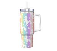 YBGHDAA Licorns on Colorful Stripes Printing Ice Bully Mug avec poignée en acier inoxydable étanche pour homme et femme - 1200 ml