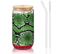 YBGHDAA Lot de 1 verre avec couvercle et paille Motif peau de serpent Vert 473 ml