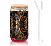 YBGHDAA Lot de 1 verre avec couvercle et paille Motif serpent Jaune 473 ml