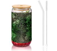 YBGHDAA Lot de 1 verre avec couvercle et paille Motif serpent Vert 473 ml