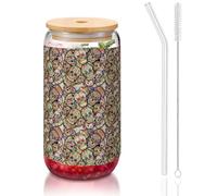 YBGHDAA Lot de 1 verre avec couvercle et paille Motif tête de mort 473 ml Idéal pour le whisky, la bière, le thé
