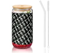 YBGHDAA Lot de 1 verre avec couvercle et paille Motif tête de mort Noir 473 ml