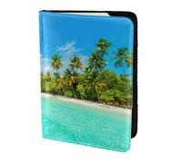 YBGHDAA Porte-passeport avec impression île avec plage de sable et palmiers - Indispensable pour les femmes et les hommes - Pour passeport - Compatible avec tous les passeports standard, Noir , Taille