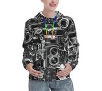 YBGHDAA Retro Cool Camera Collection Sweat à capuche doublé thermique pour femme avec poche, chandails à manches longues avec poche, Noir , XL