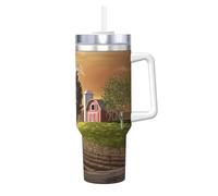 YBGHDAA Rooster On Wood in Farmland Printing - Tasse avec poignée en acier inoxydable étanche pour homme et femme - 1200 ml