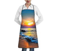 YBGHDAA Tablier de chef imprimé Last Sun Rays Of Over The Sea Waves pour femme avec poche, tablier imprimé imperméable avec longue cravate pour la cuisine, la pâtisserie, le jardinage