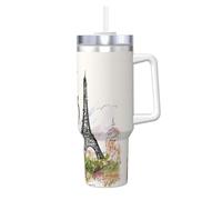 YBGHDAA Tasse à motif de la Tour Eiffel de Paris avec poignée - En acier inoxydable - Anti-fuite - Pour homme et femme - 1200 ml