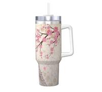 YBGHDAA Tasse en acier inoxydable étanche avec poignée - Motif Tour Eiffel de Paris et fleurs - 1200 ml - Pour homme et femme