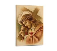 YBHF Affiche chrétienne catholique Sacré-Cœur de Jésus Poster Art mural Rétro Esthétique Décoration de chambre Peinture sur toile 50 x 75 cm Style cadre