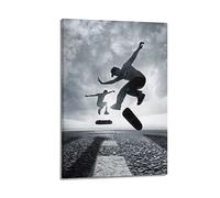 YBHF Affiche de skateboard en noir et blanc, décoration murale rétro, esthétique, décoration de chambre, bureau, 30 x 45 cm, style cadre