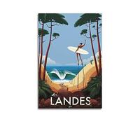 YBHF Affiche de voyage vintage avec artiste surf à Saint-Pierre - Décoration de chambre rétro et esthétique - Décoration de bureau - 40 x 60 cm - Sans cadre