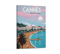 YBHF Affiche de voyage vintage Cannes Côte d'Azur - Décoration murale rétro esthétique pour chambre et bureau - 30 x 45 cm - Style cadre