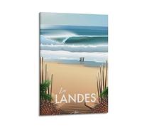 YBHF Affiche de voyage vintage LANDES Au Bord Du Lac Affiche Art mural Impression Décor de chambre esthétique rétro Décorations de bureau 16x24pouces(40x60cm) Style-cadre