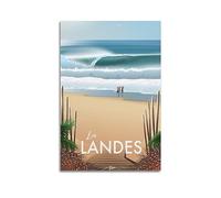 YBHF Affiche de voyage vintage LANDES Au Bord Du Lac Affiche Art mural Impression Esthétique rétro Décoration de chambre Décorations de bureau 20x30cm (08x12pouces) Style sans cadre