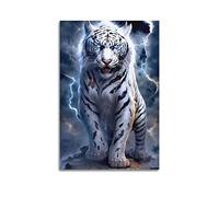 YBHF Affiche murale avec motif tigre blanc - Décoration de chambre - Style rétro - 40 x 60 cm - Sans cadre