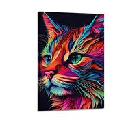 YBHF Affiche murale motif chat coloré - Décoration murale rétro esthétique pour chambre ou bureau - 30 x 45 cm - Style cadre