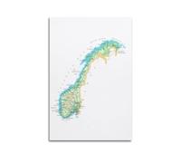 YBHF Poster de la carte de la Norvège - Décoration murale rétro - Esthétique - Décoration de chambre ou de bureau - 50 x 75 cm - Style sans cadre