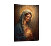 YBHF Poster de la Vierge Marie Catholique Chrétienne Affiche murale Impression rétro esthétique Décoration de chambre Peinture sur toile 30 x 45 cm Style cadre