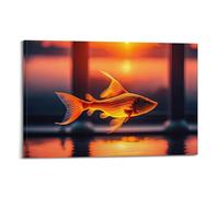 YBHF Poster de poisson doré, océa, poisson marin, vie marine, décoration murale rétro, esthétique, décoration de chambre, bureau, 50 x 75 cm, style cadre