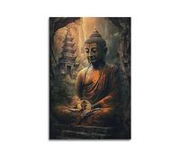 YBHF Poster de statue de Bouddha sur toile, peinture zen, art mural, impression rétro, esthétique, décoration de chambre, décoration de bureau, 60 x 90 cm, style sans cadre