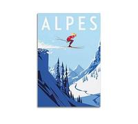 YBHF Poster de voyage vintage - Affiche de ski des Alpes - Art mural - Rétro - Esthétique - Décoration de chambre ou de bureau - 40 x 60 cm - Style sans cadre