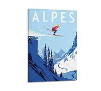 YBHF Poster de voyage vintage - Affiche de ski des Alpes - Art mural - Rétro - Esthétique - Décoration de chambre ou de bureau - 12x18pouces(30x45cm) - Style cadre