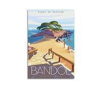 YBHF Poster de voyage vintage Bandol Plage du Capelan Provence Côte d'Azur - Décoration murale rétro esthétique pour chambre et bureau - 40 x 60 cm - Sans cadre