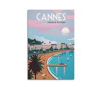 YBHF Poster de voyage vintage de Cannes sur la Côte d'Azur - Art mural rétro esthétique - Décoration de chambre ou de bureau - 30 x 45 cm - Style sans cadre