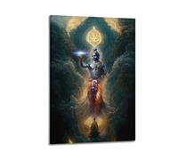 YBHF Poster hindouiste Shiva Krishna - Décoration murale rétro - Esthétique - Décoration de chambre ou de bureau - 60 x 90 cm - Style cadre