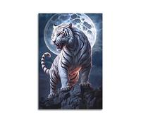 YBHF Poster mural avec motif animal, le tigre blanc sous le clair de lune, décoration de chambre rétro, esthétique, décoration de bureau, 30 x 45 cm, sans cadre