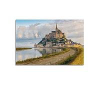 YBHF Poster panoramique du Mont Saint Michel - Impression d'art mural rétro esthétique - Décoration de chambre ou de bureau - 30 x 45 cm - Style sans cadre