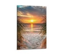 YBHF Poster paysage coucher de soleil sur la mer Poster mural rétro esthétique décoration de chambre décoration de bureau 60 x 90 cm style cadre
