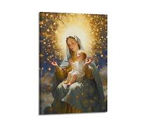 YBHF Poster Vierge Marie et Jésus Bénie Sainte Mère Marie et Bébé Jésus Poster Art mural Rétro Esthétique Décoration de chambre Peinture sur toile 20 x 30 cm Style cadre