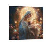 YBHF Poster Vierge Marie Jésus Mère Bénie Marie et Bébé Jésus Poster Art mural Rétro Esthétique Décoration de chambre Peinture sur toile 40 x 40 cm Style cadre