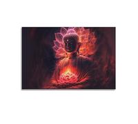 YBHF Poster zen Bouddha lumineux clignotant - Art mural rétro esthétique - Décoration de chambre ou de bureau - 30 x 45 cm - Sans cadre