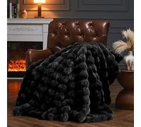 YBIKE Couverture Plaid, Plaid Fausse Fourrure Doux Et Pelucheux 150x130cm, Plaid Polaire Décoratif Réversible Chaud Et Luxueux pour Lit, Canapé, Fauteuils (Noir)