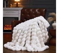 YBIKE Couverture Plaid, Plaid Fausse Fourrure Doux Et Pelucheux 150x130cm, Plaid Polaire Décoratif Réversible Chaud Et Luxueux pour Lit, Canapé, Fauteuils (Beige)