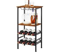 YBING Casier autoportant avec support pour verres et table pour 8 bouteilles de vin en bois avec étagères à 4 niveaux - Support de rangement pour bouteilles de vin